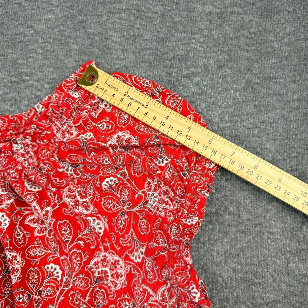 Chaps Women's 2X Red Paisley‎ Floral Cap Sleeve Blouse Top Cotton